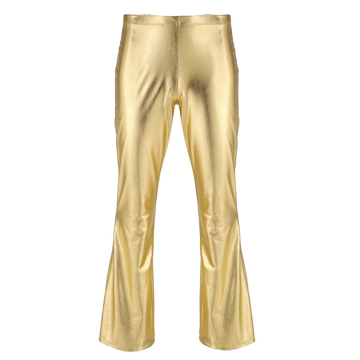 Iefiel voksen herre club wear skinnende metalliske disco bukser med klokkebund, flåede lange bukser dude kostume festbukser: Xxl / Guld