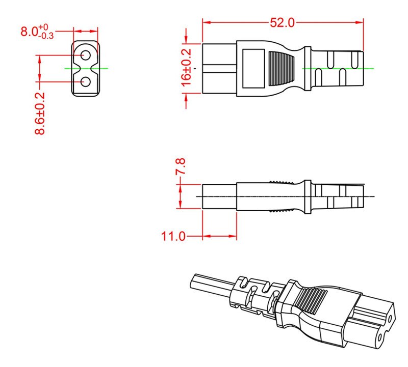 2 polet strømkabel til vizio-led-tv smart-hdtv em-serien og andre 2 slot adapter-ac-væg-kabel: iec -60320 iec 320 c7