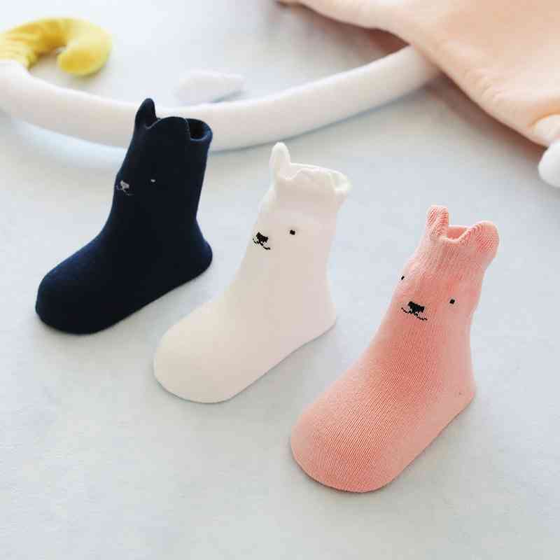 3Pairs/Lot Cartoon Ears Baby Boy Girl Socks Soft Cotton Infant Toddler Floor Socks Autumn Winter Lovely Baby Socks: for girls