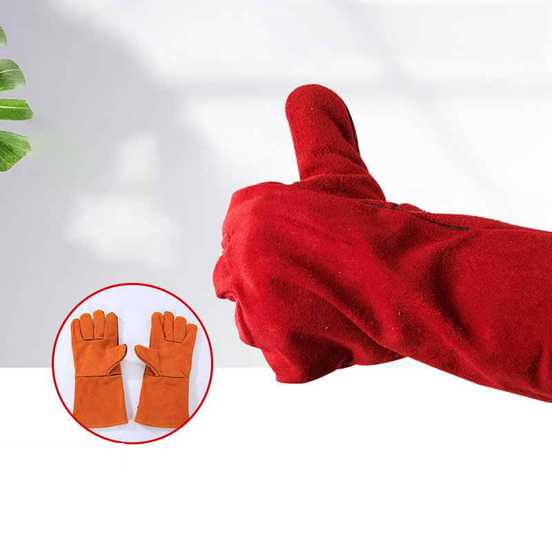 Schweißhandschuhe Leder Arbeit Hitzebeständigkeit Schweißhandschuhe Lange Holzscheitbrenner Sicherheitshandschuhe für Mig Tig Stock Schmiede BBQ Grill