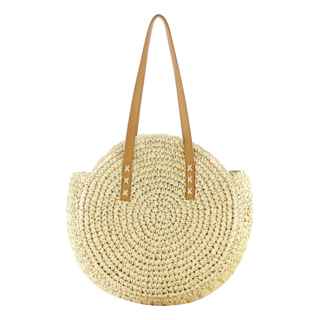 38 # runde Kupplung Stroh Strand Tasche Jahrgang Hand-gestrickte Schulter Tasche Bast Runde Rattan Pack Böhmischen Sommer Strand tasche: Beige