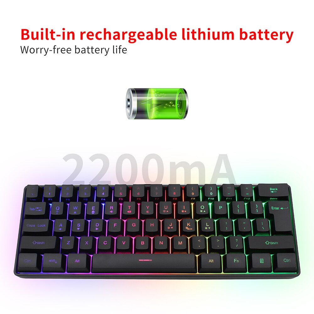 Mini Portable 60% Keyboard Wireless Bluetooth 2.4G Dual mode RGB Backlight Gaming Keyboard SK61 For Desktop PK gk61 keyboard