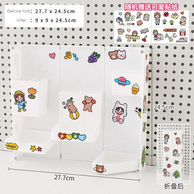 Desktop Storage Box Cute Pen Holder Foldable Stationery Box Waterproof Stationery Shelf Kawaii Sticker Office Supplies: B