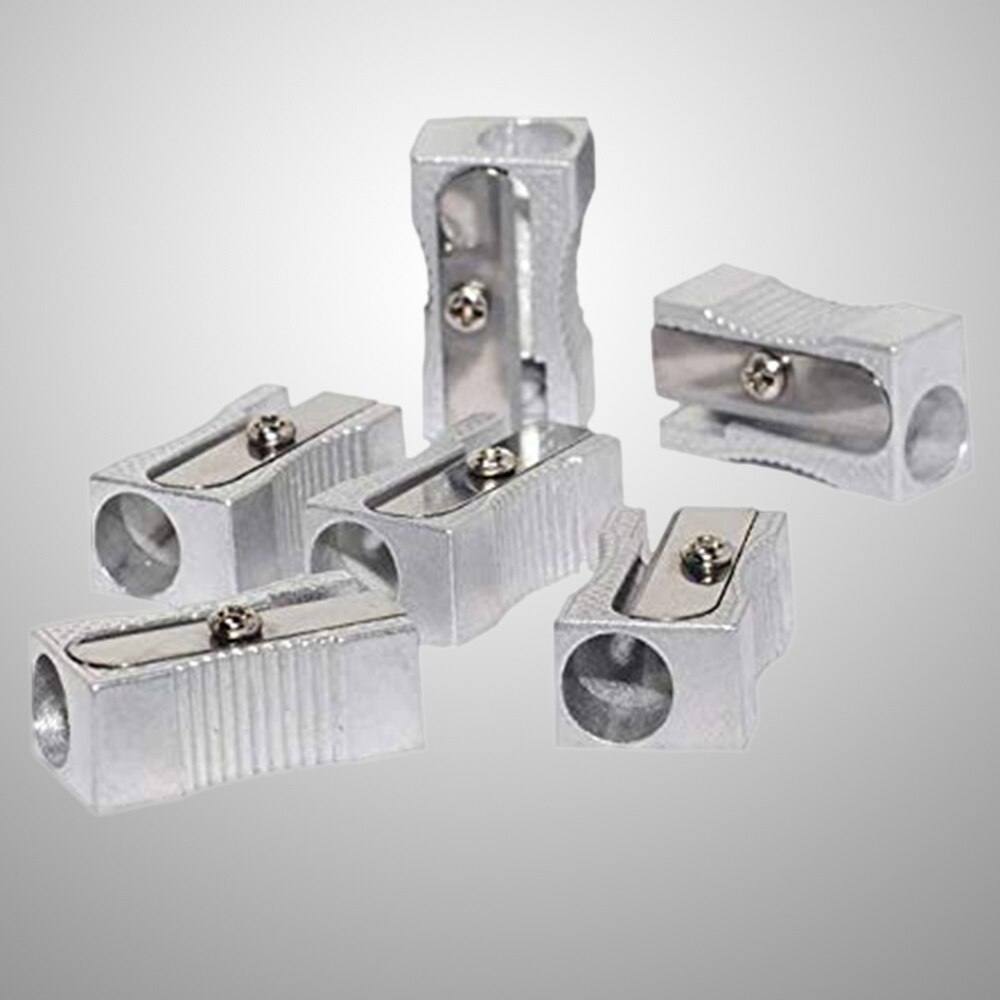 10PCS Dual Pencil Sharpener Pocket Aluminium Alloy Metal 1-Hole Steel Rectangular Small Sharpeners (Silver)