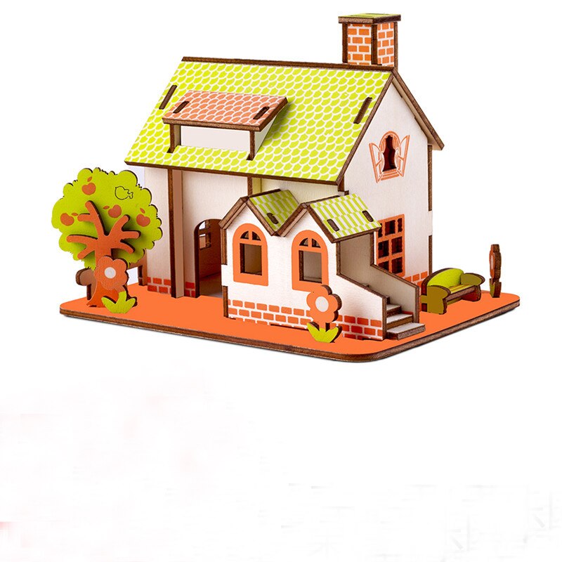 Wooden 3D three-dimensional handmade diy wooden puzzle cottage model children's toys: Gray