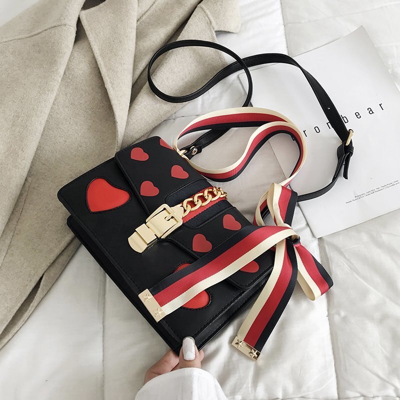 Tamanho, moda, beleza, corações, bolsas, primavera 2021, nova pequena corrente, grande cinto, bolsa de ombro slung.: black L