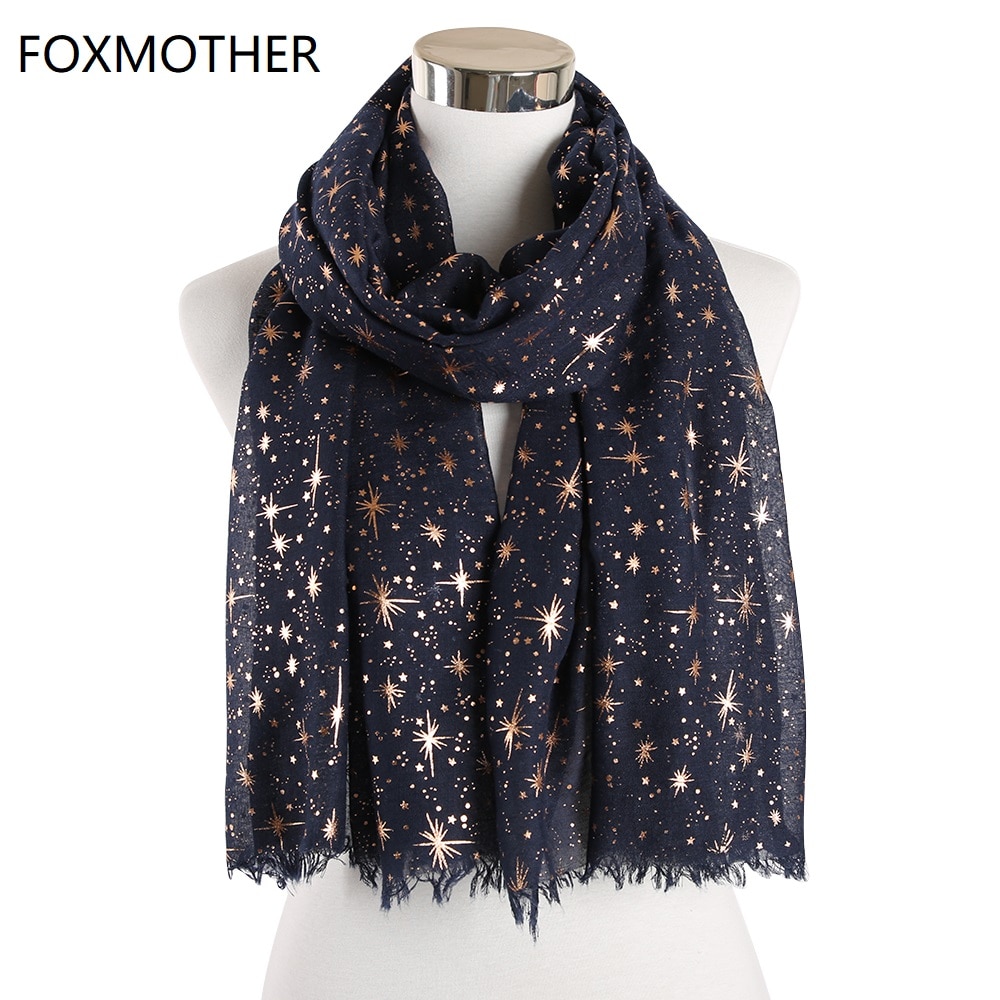 FOXMOTHER Autumn Shawl Rose Gold Foil Star Print Scarf Galaxy Scarves Birthday Bridesmaids Scarf