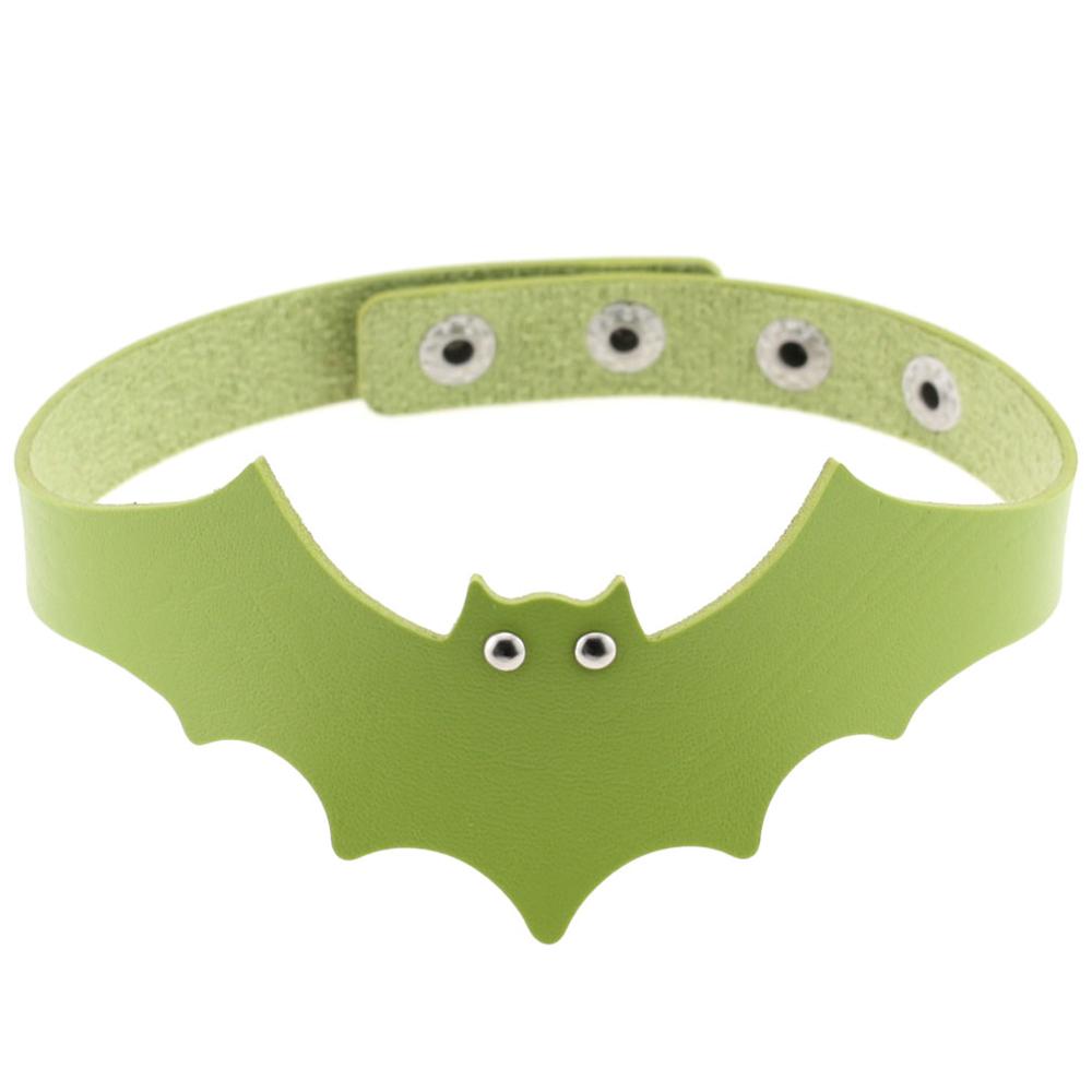 Small Devil Black PULeather Bat Wing Choker Handmade Nightclub Vampire Collar Clavicle Necklace Halloween Women: green