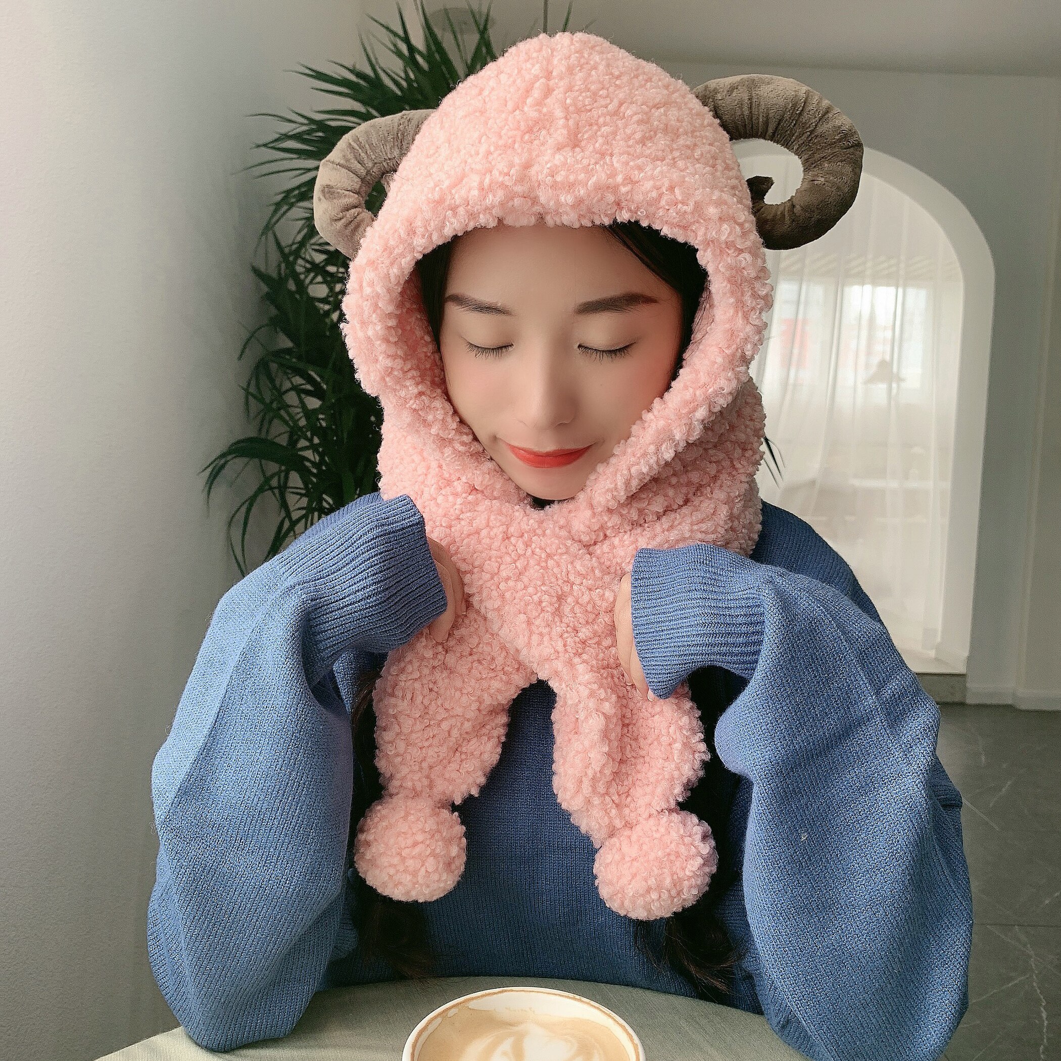 Women's Shofar Cap Knit Plush Fur Hats Winter Windproof Warm Ear Scarf Cloak Protect Bomber Gorras: Pink / Adult