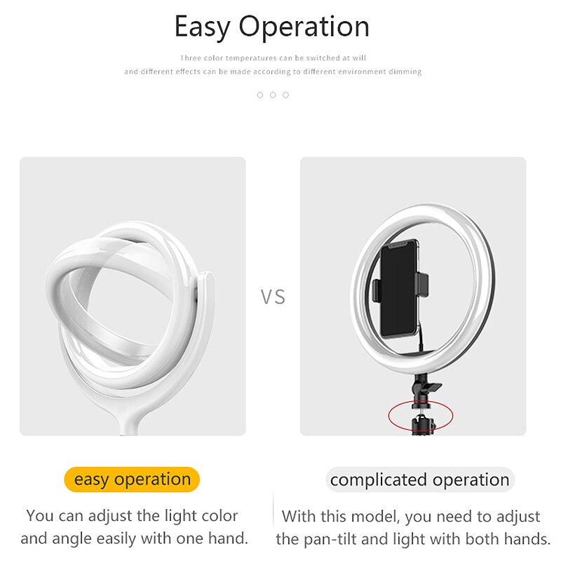 8 Inch 20CM LED Selfie Ring Light Studio Photography Photo Ring Fill Light with Tripod for Smartphone Makeup Live 3000K-6500K