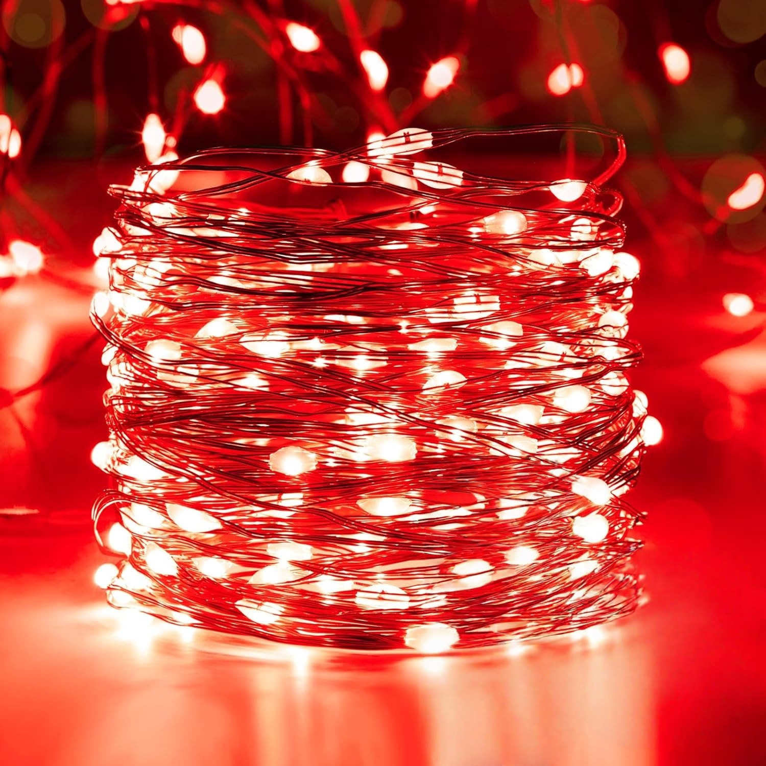 Guirnalda de luces LED con batería, 10/20/30/50/100LED, luces de alambre de cobre para acampar, boda, flores, decoración navideña: Rojo / 13 W