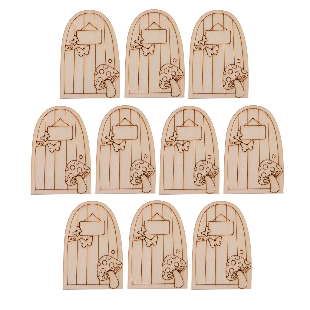 Set of 10 Small Mini Cut Wooden Fairy Elf Doors Unpainted 10cm Tall