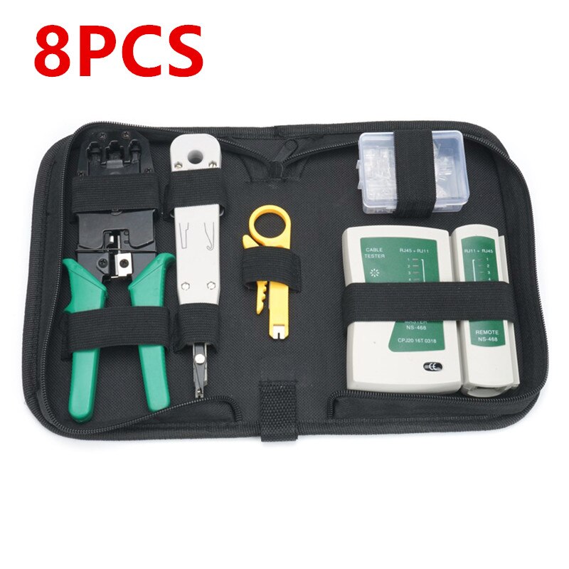 UTP/STP Network Cable LAN Tester Tool Screwdriver Wire Stripper RJ45 Connector Computer Network Crimping Pliers Tool Kit Set: 8pcs