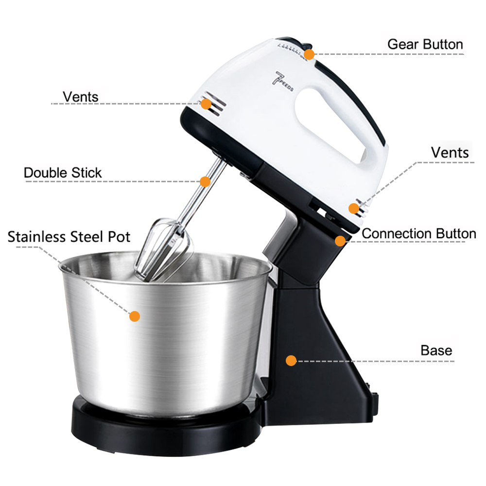 Multifunctional Food Blender Kitchen Electric Mixer Machine With Stand Stainless Steel Dough Hooks &amp; Mixer Beaters 7 Speed