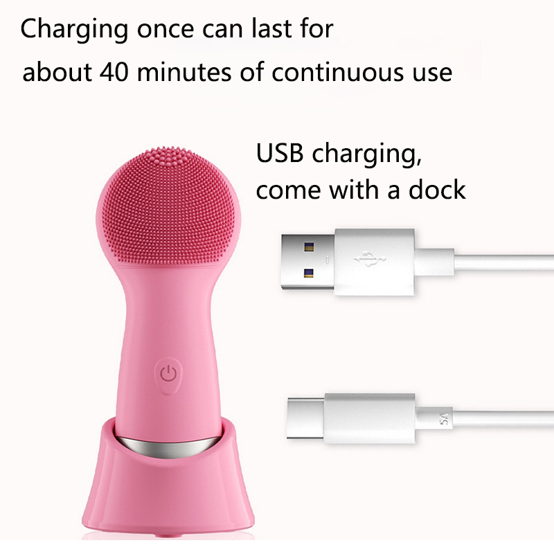 Electric Facial Cleaning Instrument Pore Cleansing Sonic Vibration Massage Silicone Brush Head Face Clean Device IPX7 Waterproof