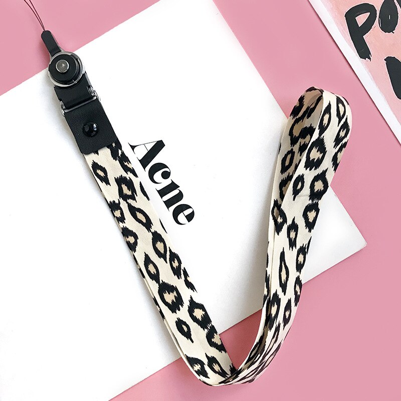 1 Pcs Leopard Print Phone Holder Key Lanyard Hanging Neck Rope ID Badge Holders Phone Neck Straps with Key Clip 2 Sizes: H01