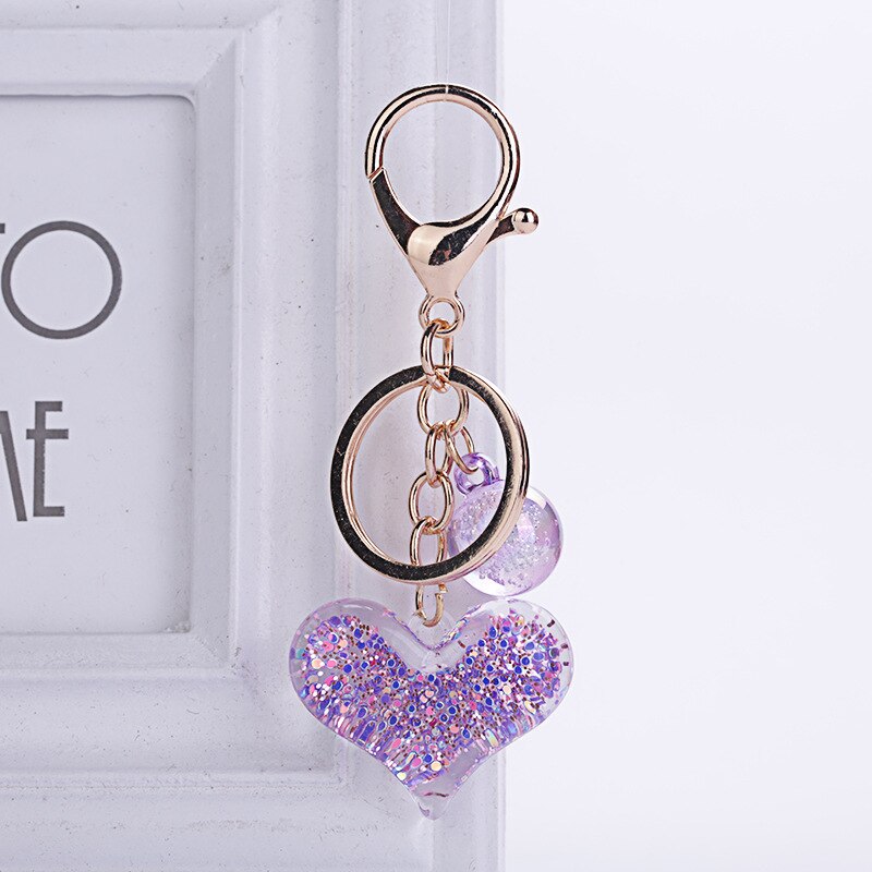 Keychain neue Stereo schlüssel Ring kreative praktisch tasche Auto anhänger keychain transparent herz-förmigen nette liebe schlüssel acces: Violett