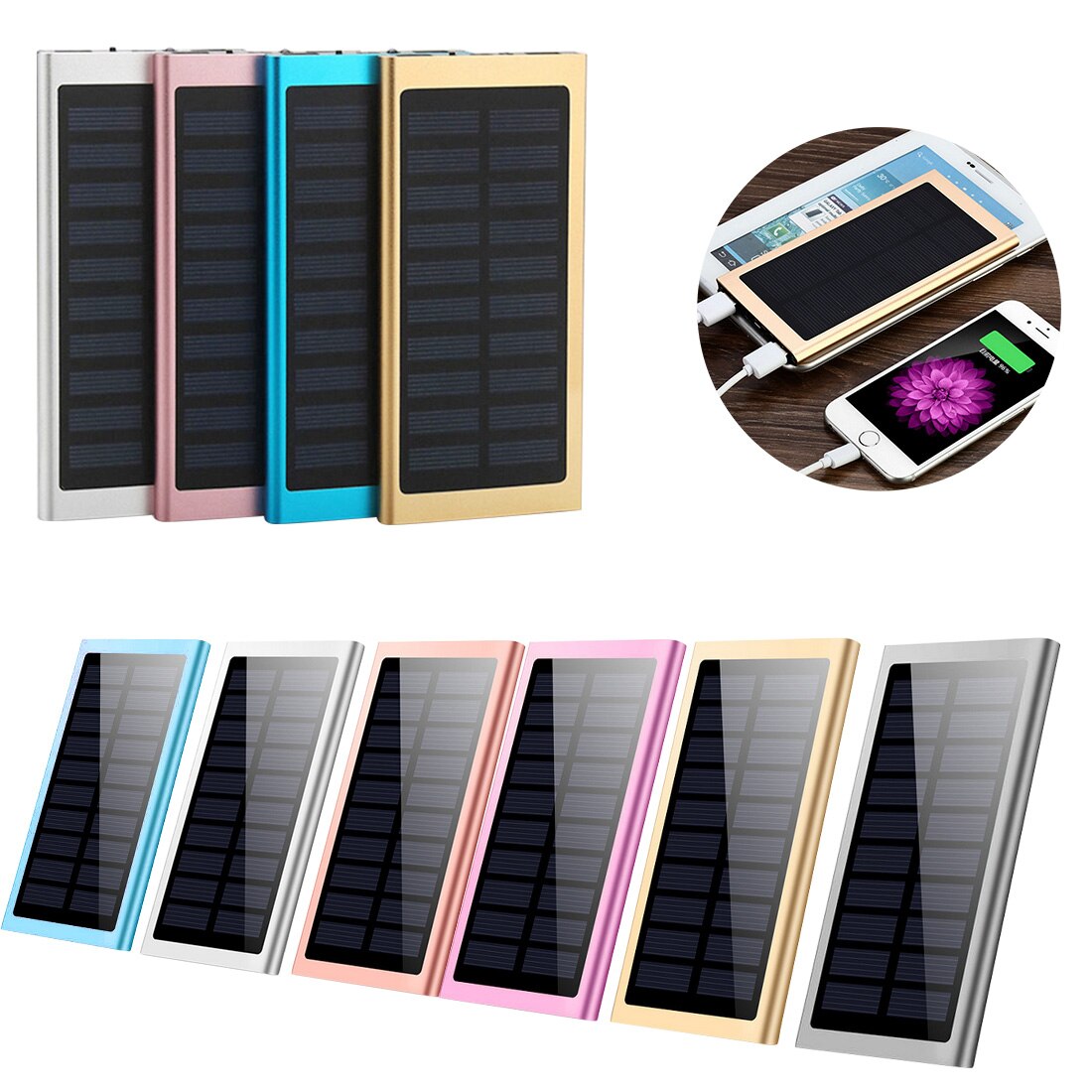Solar Power Bank Dual USB Output 20000mAh Ultra-thin Solar Mobile Power External Polymer Battery Charger Outdoor Light Powerbank