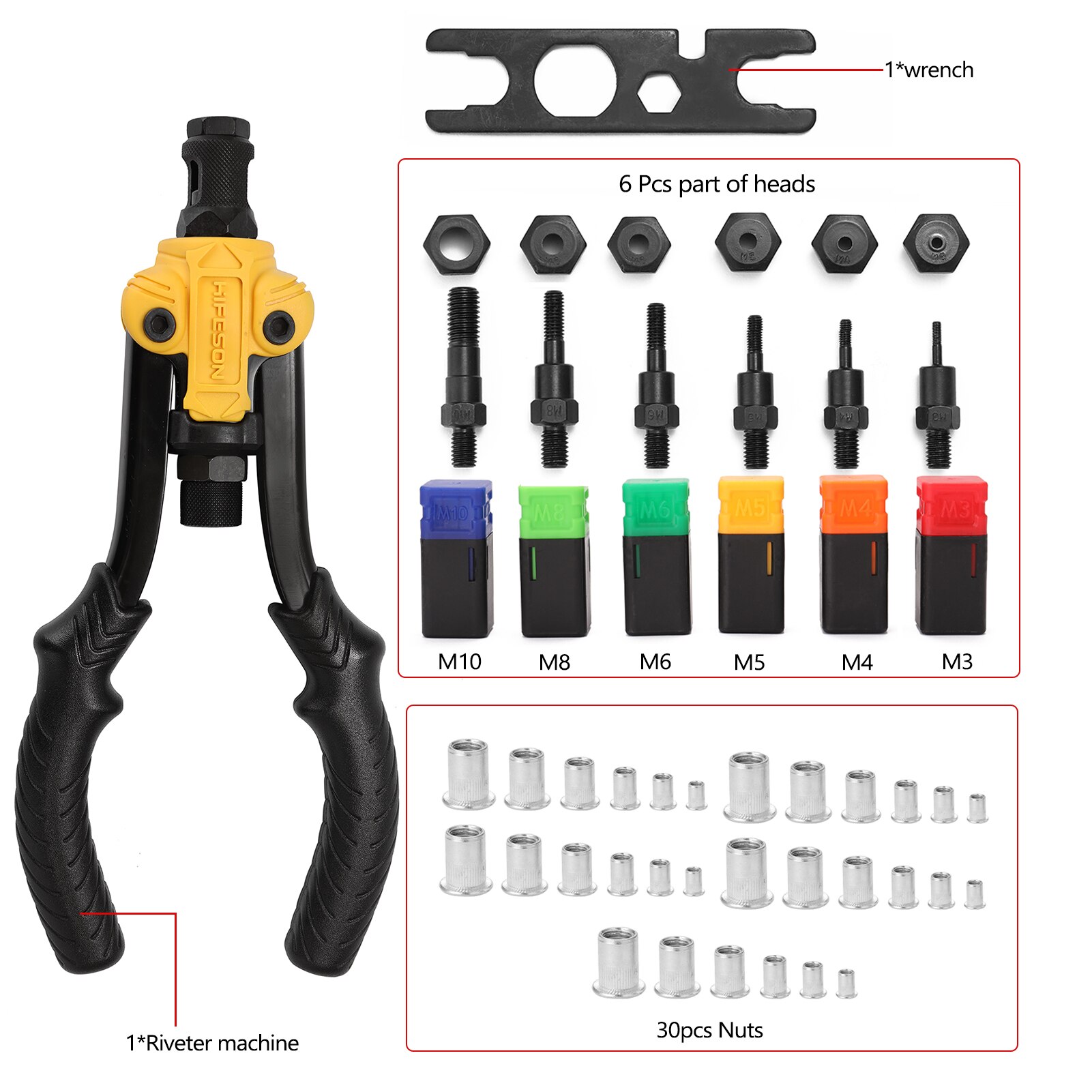 Labor-saving Hand Riveter BT-617 Manual Rivet Machine Riveting Tools with Nut Dies M3, M4, M5, M6, M8, M10