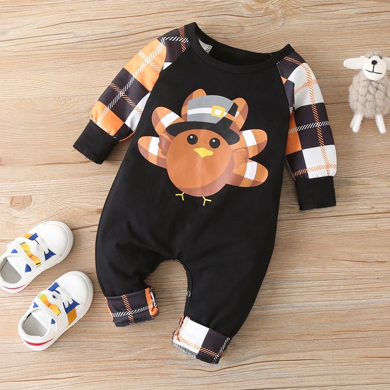 PatPat Autumn and Winter Baby Thanksgiving Turkey Jumpsuit for Baby Boy Baby Clothing