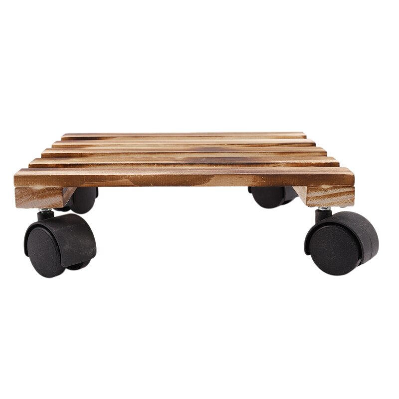 24cm Square Plant Flower Pot Removable Tray with Roller Pulley Universal Wheel Wooden Flower Pot Base