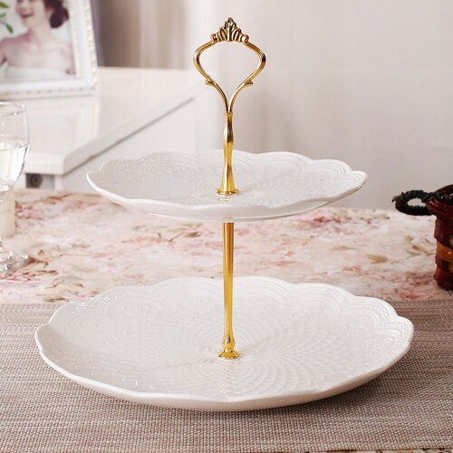 Cristmas-platos de cerámica para decoración, plato de fruta para el hogar, sala de estar, estante para aperitivos y postres, soporte para Tartas, té de la tarde, plato para dulces: 2PLY WHITE