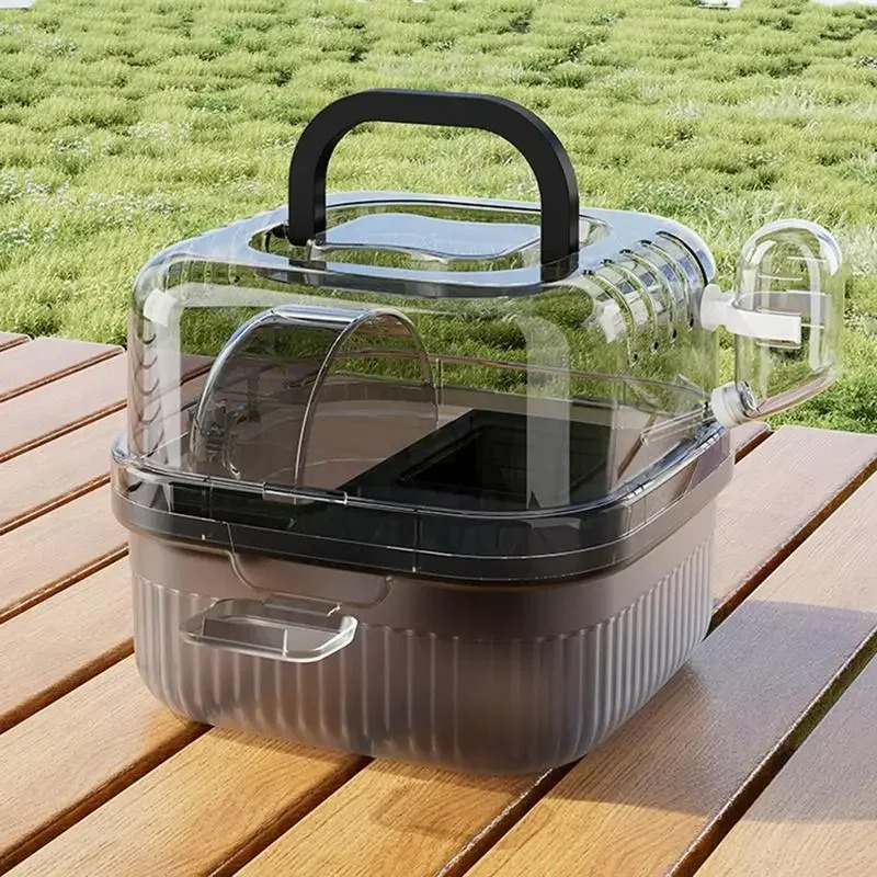 Jaula para Chinchilla, estuche de viaje translúcido para hámster, gran capacidad, transpirable, hábitat para hámster, transportador de animales pequeños con agua