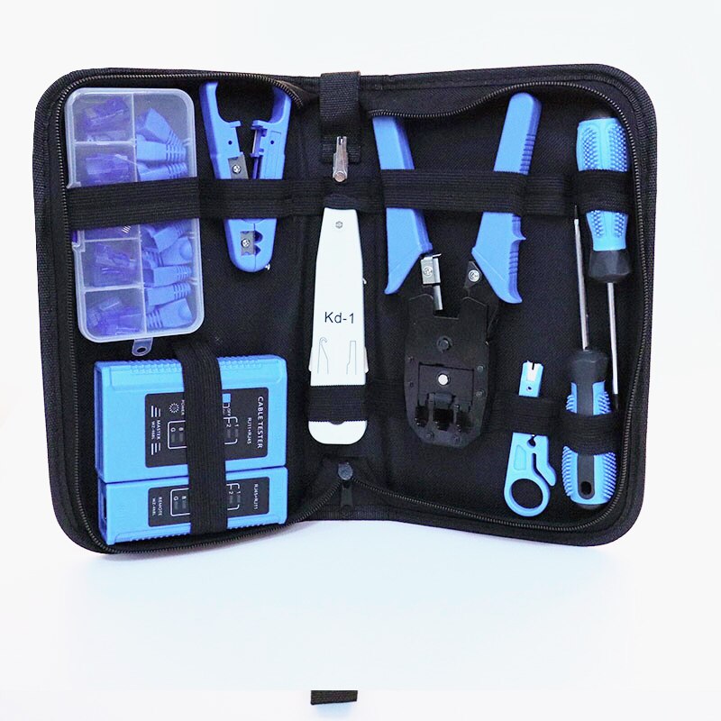 10 Pcs Network Repair Tool Kit/Sets Network Cable Tester Wire Stripper Slotted/Cross Screwdriver Thread Cutter Pliers Tool Bag: Default Title