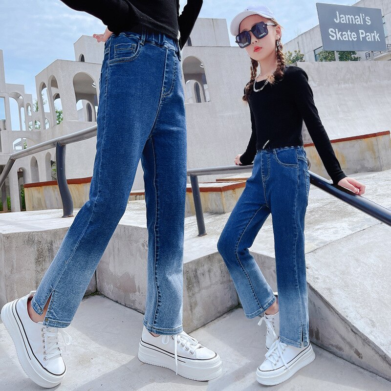 Pantalones vaqueros informales para adolescentes, Jeans rectos de cintura elástica, Color azul, 12