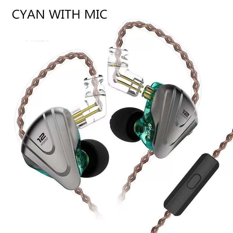 Kz zsx terminator 5ba 1dd 12 enhet hybrid i-øre øretelefoner hifi metall headset musikk sport kz  zs10 pro  som12 som16 zsn pro  c12 dm7: cyan med mikrofon