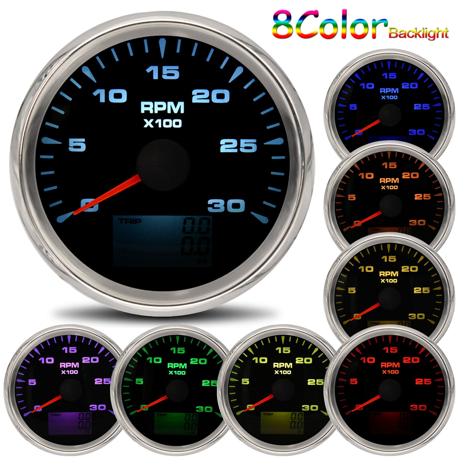 AD Universal 3000-8000RPM Tachometer Gauge Lcd Rev Counter With Trip Hour Meter Speed Ratio For Auto Truck Marine Boat Hourmeter