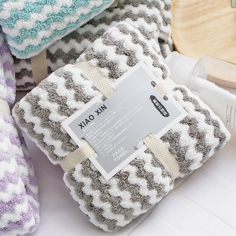 2Pcs/set Bathroom Towels Microfiber Towel Set 140*70cm&75*35cm Stripe Swimming Coral Fleece Face Towel Absorbent Hair Towel