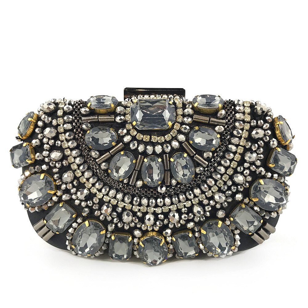 Famous Brand Women Handbags Black Crystal Evening Purse for Female Metal Clutches Beaded Bridal Wedding Box Flaps Bolsos Mujer: Black