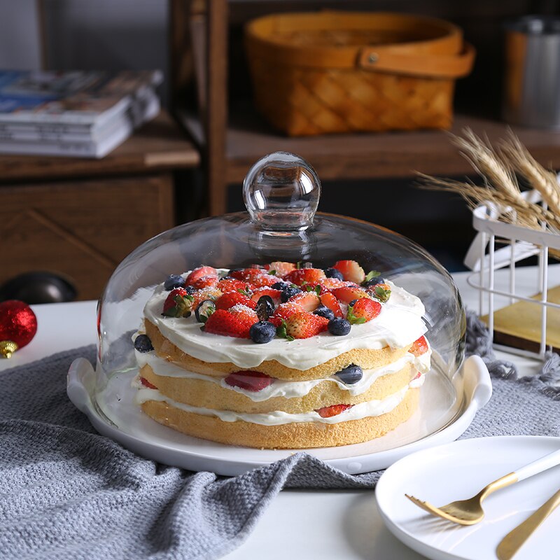 Keramische taartplaat glazen deksel dessert brood fruit dessertschaal bewaar schaal display standaard opbergschaal met deksel