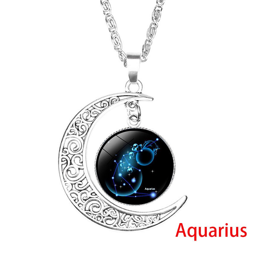 12 Zodiac Sign Pendant Necklace Glass Cabochon Double Galaxy Constellation Horoscope Astrology Necklace For Women Men Jewelry: 4