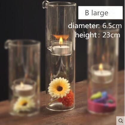 Europæisk lavet romantisk gennemsigtig glas cylindrisk olielampe bryllupsdekoration i stedet for lysestage hjem: B stor