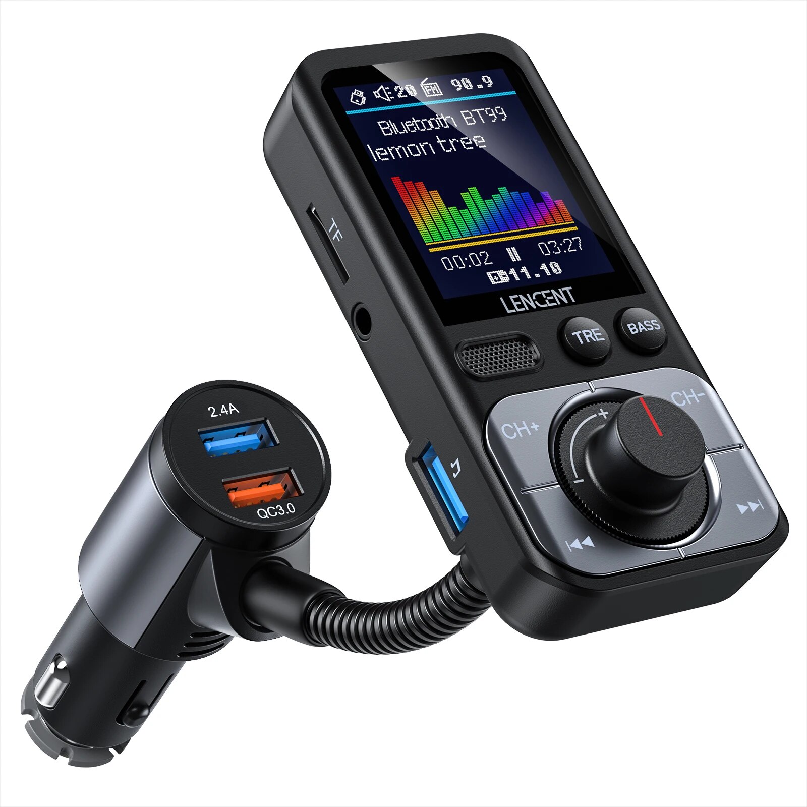 LENCENT Bluetooth 5.0 FM-zendermodulator met 2USB-poorten QC3.0 Auto Snellader MP3-speler Radiozender Carkit: Default Title