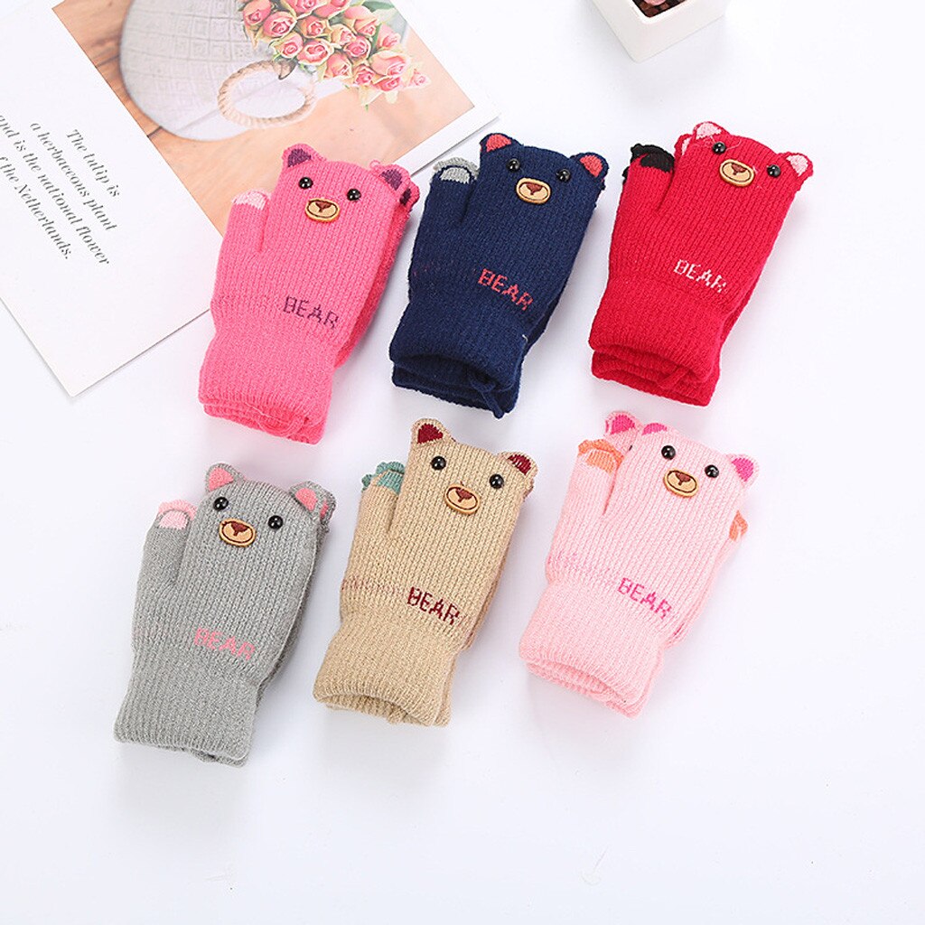 Winter Bär Druck freundlicher Handschuhe freundlicher freundlicher Jungen Mädchen Winter Niedlichen Karikatur Ebene Warme Gestrickte Handschuhe Варежки С Животными