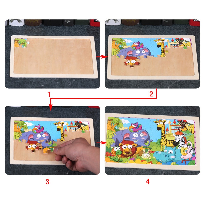 Montessori Toys for Children Early Educational Learning Wooden Toys Kids Exercise Brain 3D Cartoon Animal Match