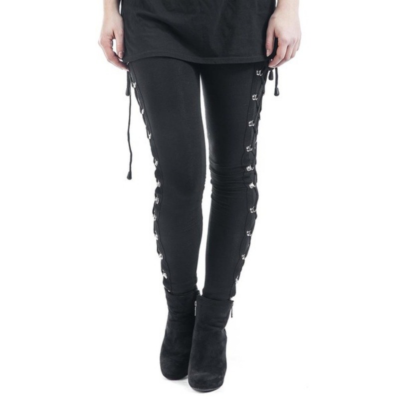 Gothic Street Style Leggings Frauen Dünne Schwarze Hosen Hohe Taille Butt Lifting Lace Up Leggings Outdoor Walking Hosen