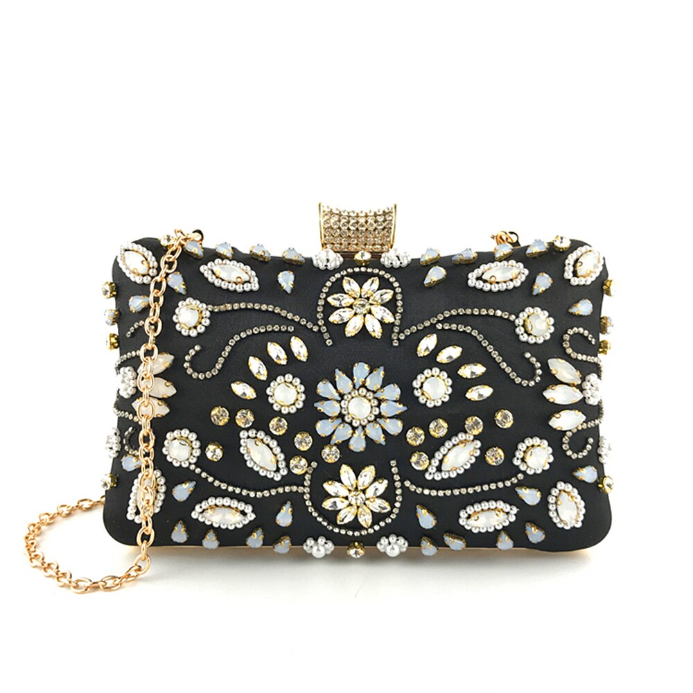 BaoYaFang Frauen Luxus Schwarz Kristall Handtaschen Partei Abend Taschen frau Hochzeit tasche für braut Kette Schulter Taschen Schild Kupplungen: Schwarz