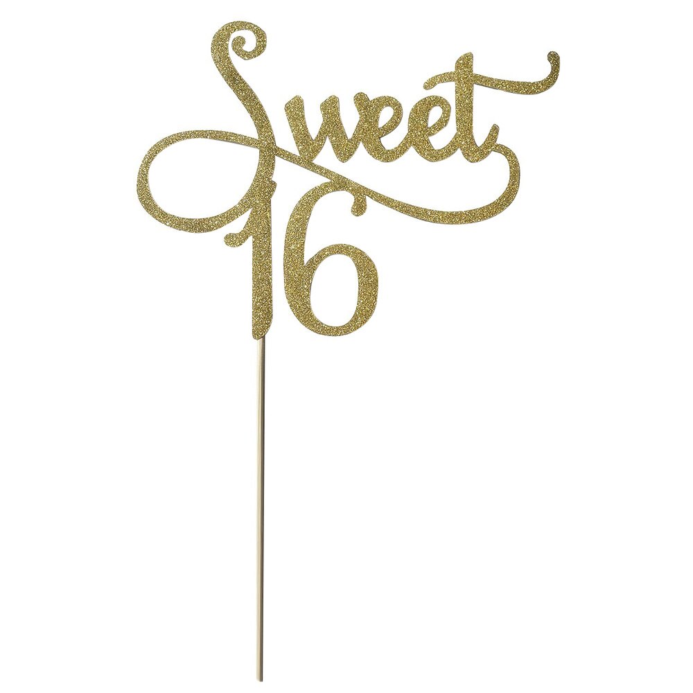 2pcs Gold Monogram Sweet 16 Cake Topper 16th Birthday Anniversary Cake Topper for Sweet 16 Party Themes Decoration Supplies (Gol