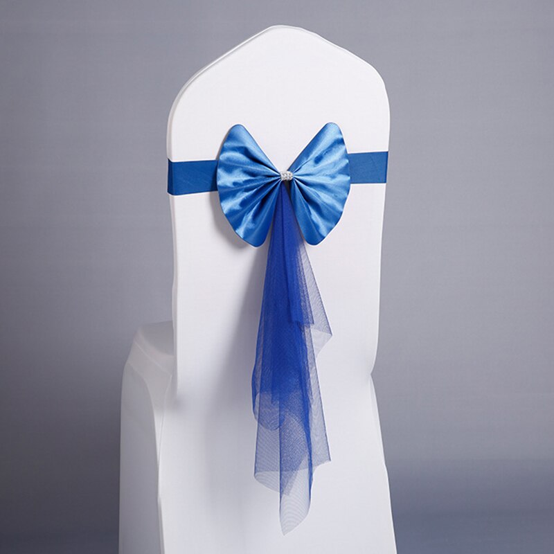 20pcs/set Organza PU leather Chair Sashes Wedding Chair Knot Cover Decoration Chairs Bow band Belt Ties For Weddings Banquet: Blue