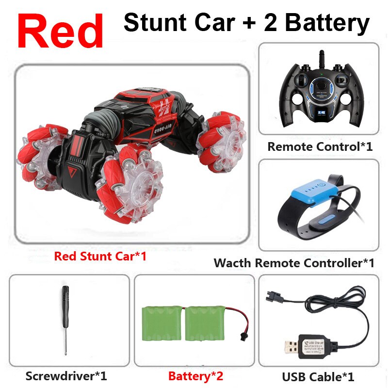 1:16 Remote Control Stunt RC Car Gesture Induction Twisting 4WD Off-Road Vehicle Light Music Drift Side Driving RC Toys: Red 2B