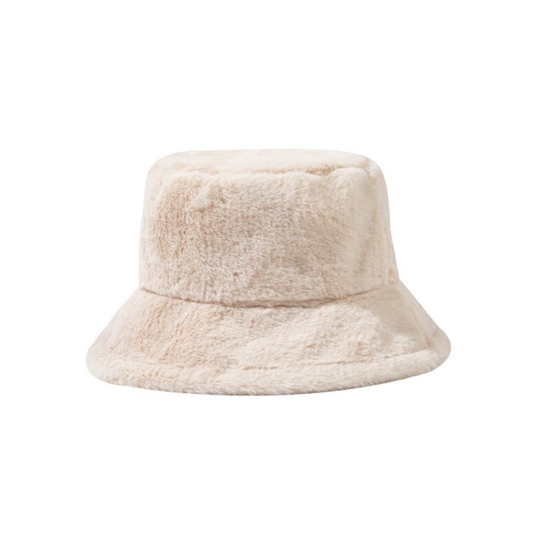 Winter Autumn Thick Warm Soft Lamb Wool Women Bucket Hat Solid Color Female Ladies Flat Top Hat Beanie Bonnet: style 2 light beige