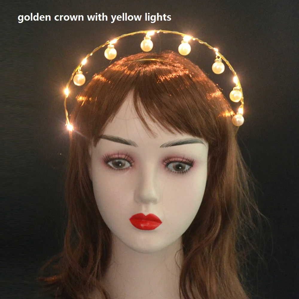 Glow Light Up Godin Crown Angel Bridal Gold Halo Hoofdband Veer Bloem Haarband Verjaardagsfeestje Heks Koningin Haar Slijtage Cadeau: plum