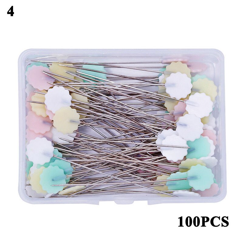 Pin de posicionamiento para manualidades, alfiler de cabeza plana en caja con bordado de dibujos animados, accesorios de costura, alfileres de mosaico bordados, 100 Uds.: 4