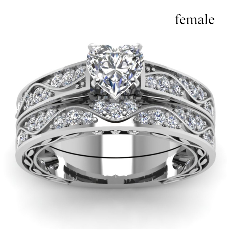 Par ringe - simpel rustfrit stål mænd ring kvinder hjerte krystal rhinestones ringe sæt bryllup forlovelsesring ring: 9 / Kvinde