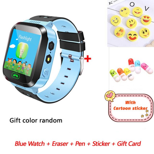 Q02 enfants montre intelligente caméra éclairage enfants regarder écran tactile SOS appel LBS suivi localisateur enfants bébé montre intelligente: blue with gift 2