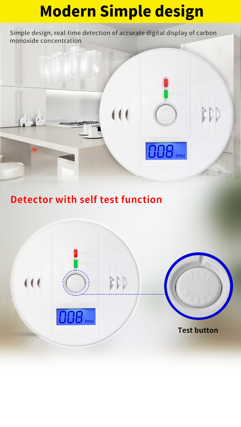 Kulilte alarm co intelligent sensor forgiftningsgas advarselsdetektor smart detektor